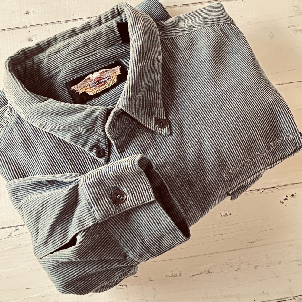 Harley-Davidson Gray Striped Casual Button Down Shirt